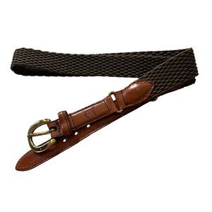 Vintage Christian Dior Brown Leather Green Braided Stretchy Belt 85/34